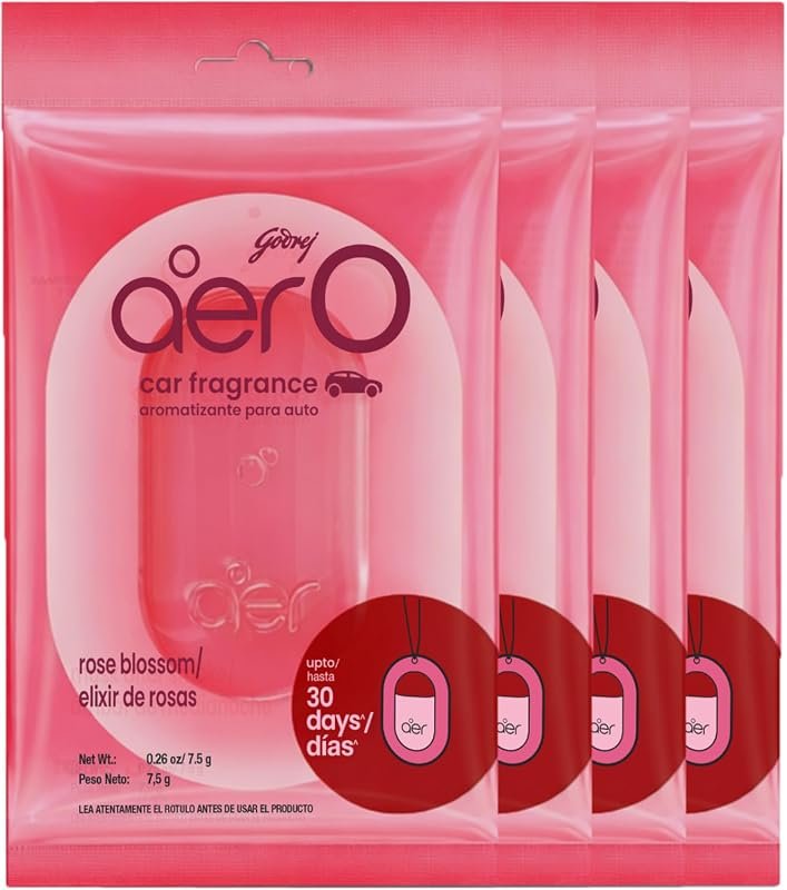 AER O Hanging Car Air Freshener Gel - Rose Blossom Scent, 30 Days Supply, Pack of 4