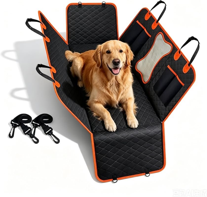 Durable Waterproof Dog Car Seat Cover with Hammock Design, Holds 400lbs, Mesh Window for Cars, SUVs, and Trucks