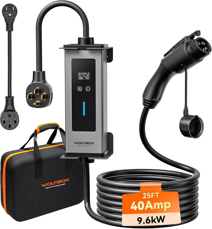 WOLFBOX Portable Level 1&2 EV Charger 40amp for J1772 EVSE - Versatile Charging Solution