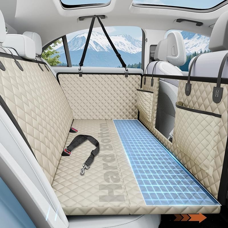 Heavy-Duty Dog Car Seat Cover for Back Seat, Waterproof Hammock Design Holds Up to 400lbs