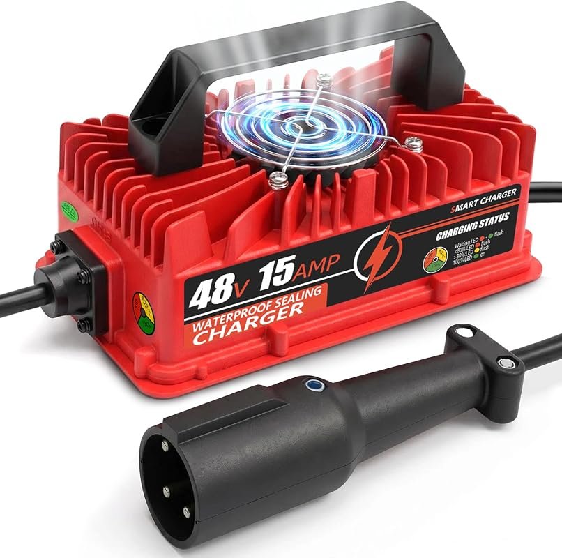 Upgraded 48V 15 Amp Golf Cart Charger with 16Ft Cable for Club Car DS/Precedent