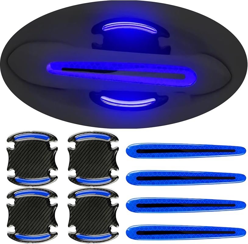 8PCS Self-Adhesive 3D Car Door Handle Scratch Protectors, Universal Reflective Stickers in Blue