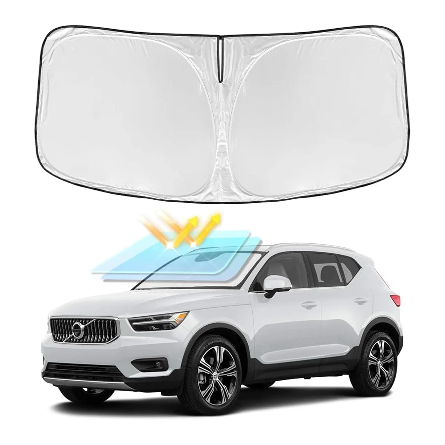 Custom Fit Windshield Sun Shade for 2019-2026 Volvo XC40, 4-Layer, Retractable, UV and Heat Blocking