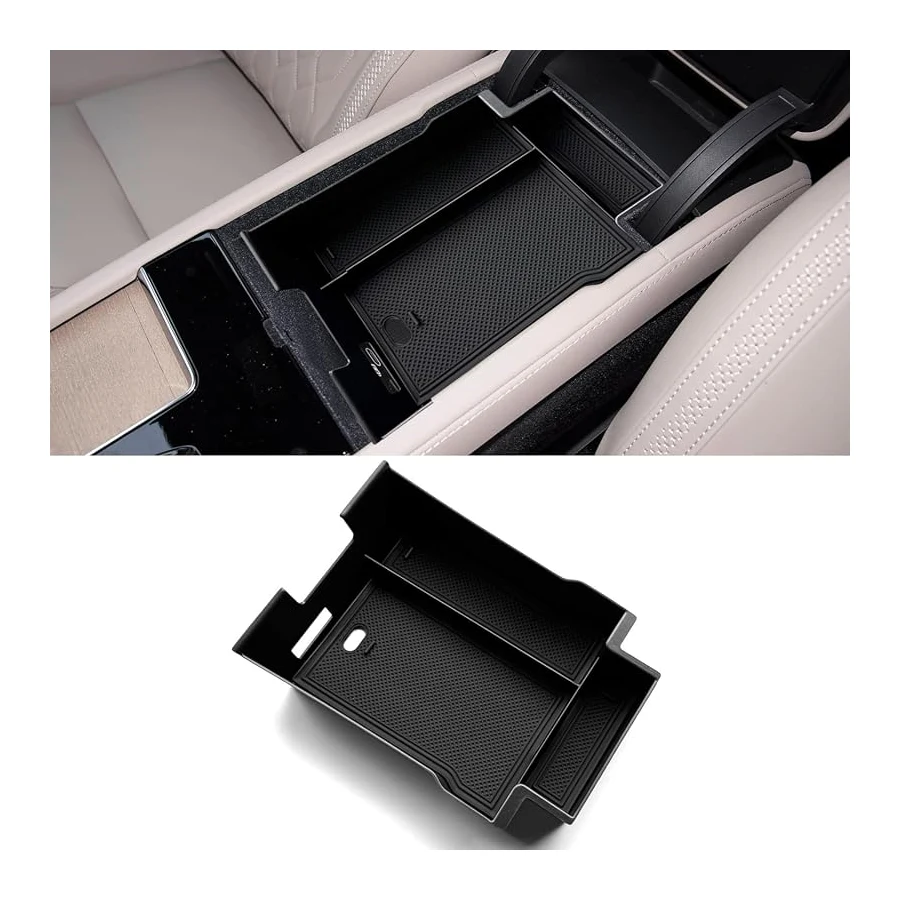 Custom-fit 2026 Volvo XC90 center console organizer tray, durable ABS armrest box, easy to clean