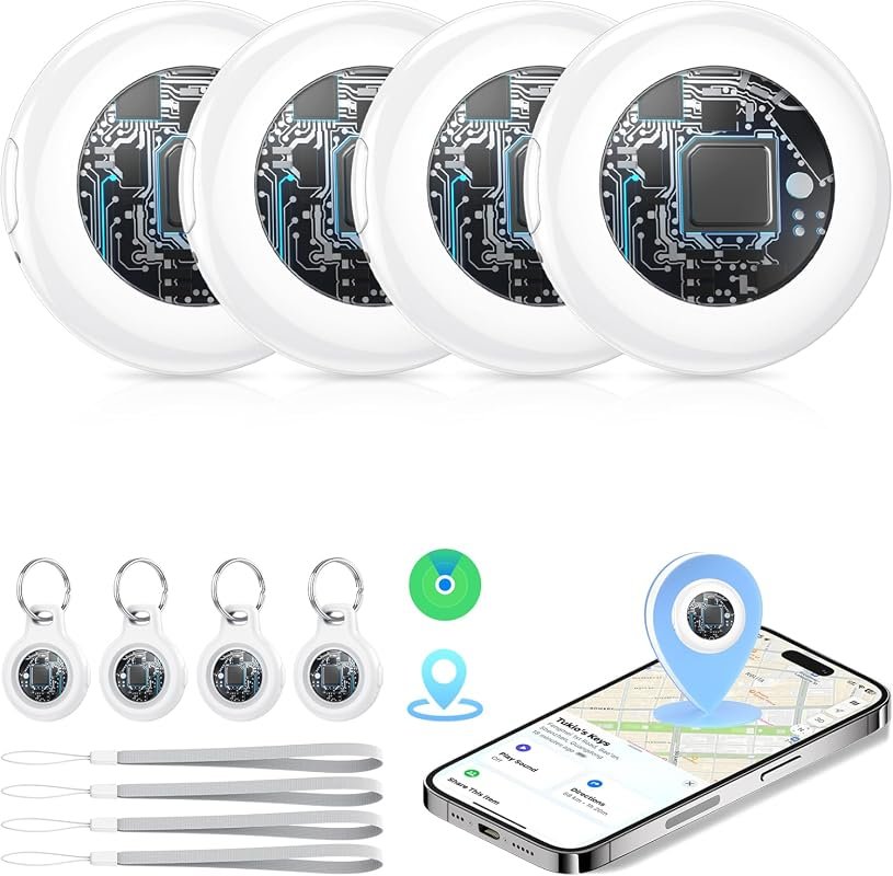 4-Pack MFi-Certified Key Finder Tags for iOS, Works with Apple Find My, Replaceable Battery, Bluetooth