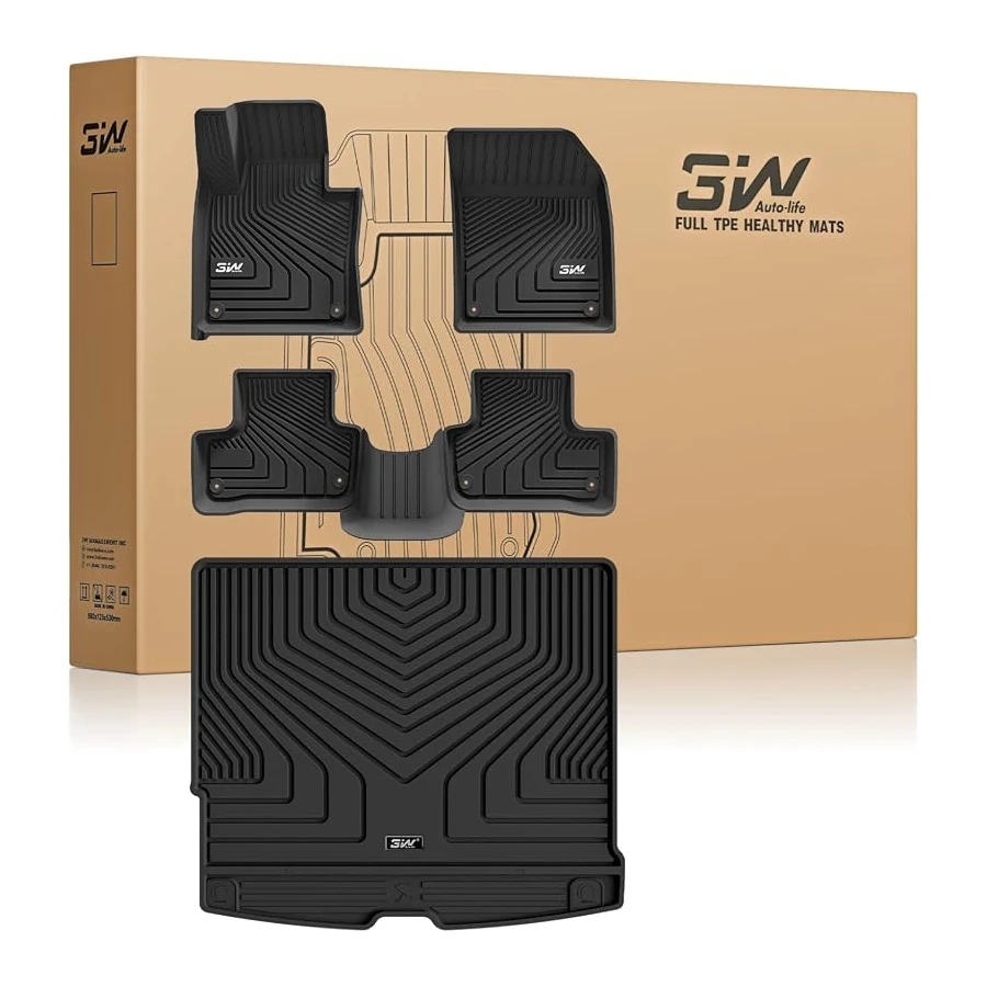 3W custom-fit floor mats and cargo liner for Volvo XC60 2018-2026, TPE, waterproof, anti-slip, not for hybrid/PHEV