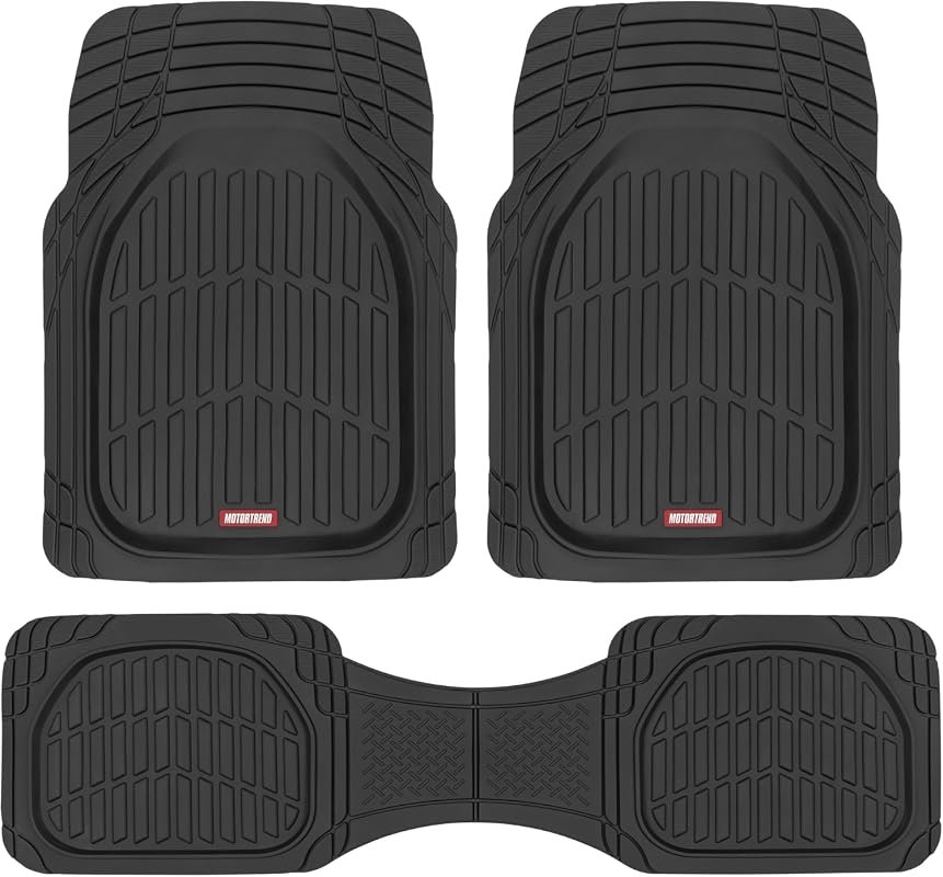 Motor Trend All-Weather FlexTough Floor Mats, Deep Dish Black Waterproof Car Mats, Trim-to-Fit for SUVs and Trucks