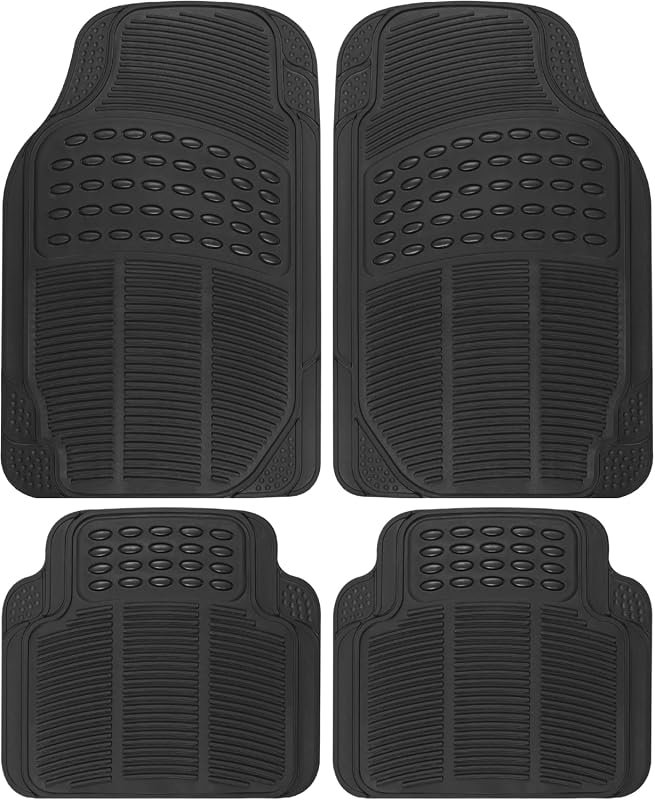 BDK 4-Piece All-Weather Car Floor Mats, Durable Rubber with Capture Ridges, Universal Fit for SUVs
