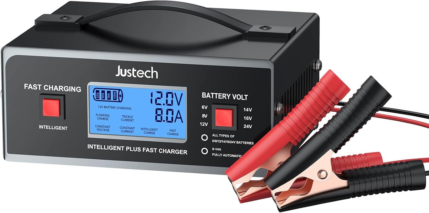 Justech 8 Volt Battery Charger, 10A Smart Maintainer for Reliable Charging