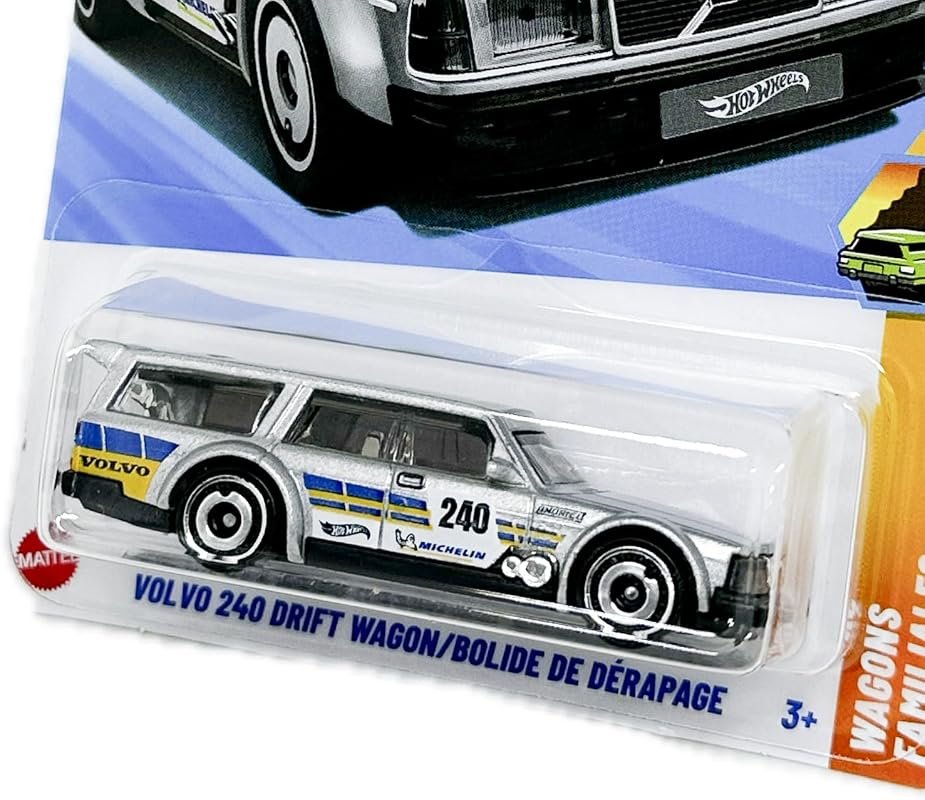 Hot Wheels Volvo 240 Drift Wagon 1:64 Model Car from Familiales Series, Licensed by Volvo & Michelin