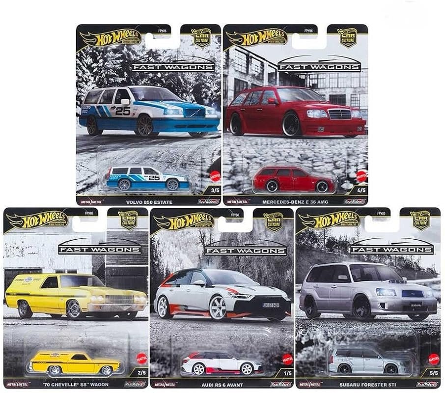 Hot Wheels Car Culture Fast Wagons Bundle of 5 Die-Cast Cars for Collectors
