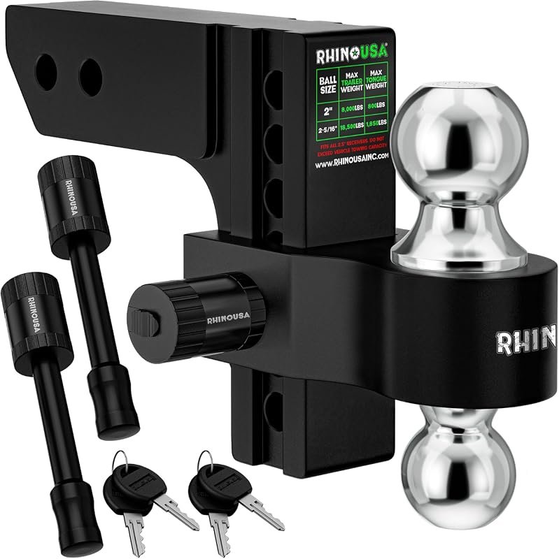 Rhino USA Adjustable Trailer Hitch for 2-Inch Receiver - 6-Inch Drop/Rise Versatility