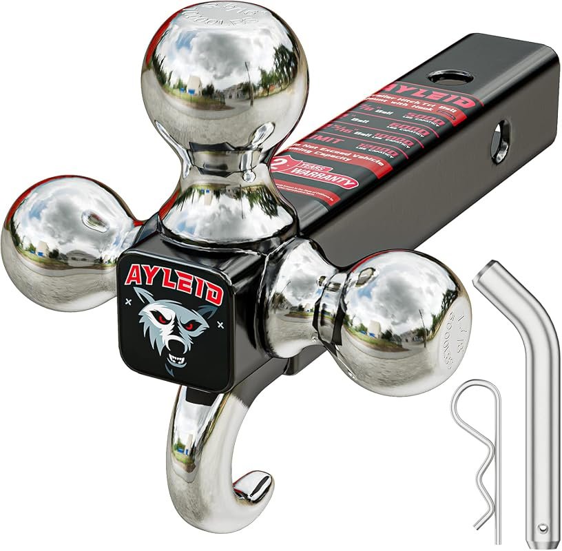 Ayleid Tri-Ball Trailer Hitch Mount with Hook & Pin - Fits 1-7/8, 2, & 2-5/16 Inch Balls