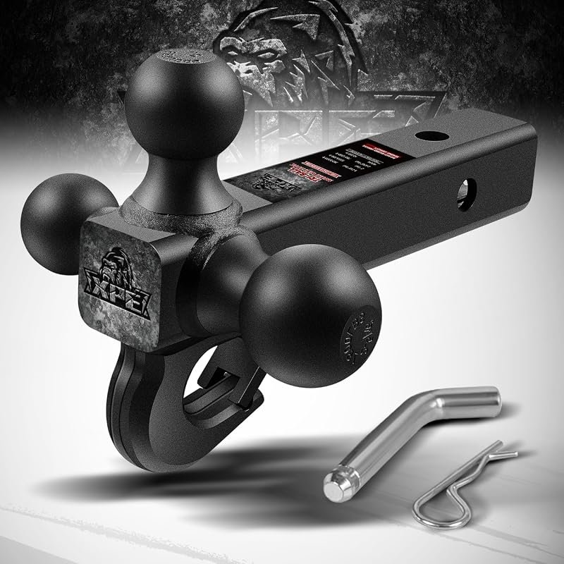 XPE Tri Ball Trailer Hitch Mount with Hook - 2 Inch Receiver in Matte Black Finish