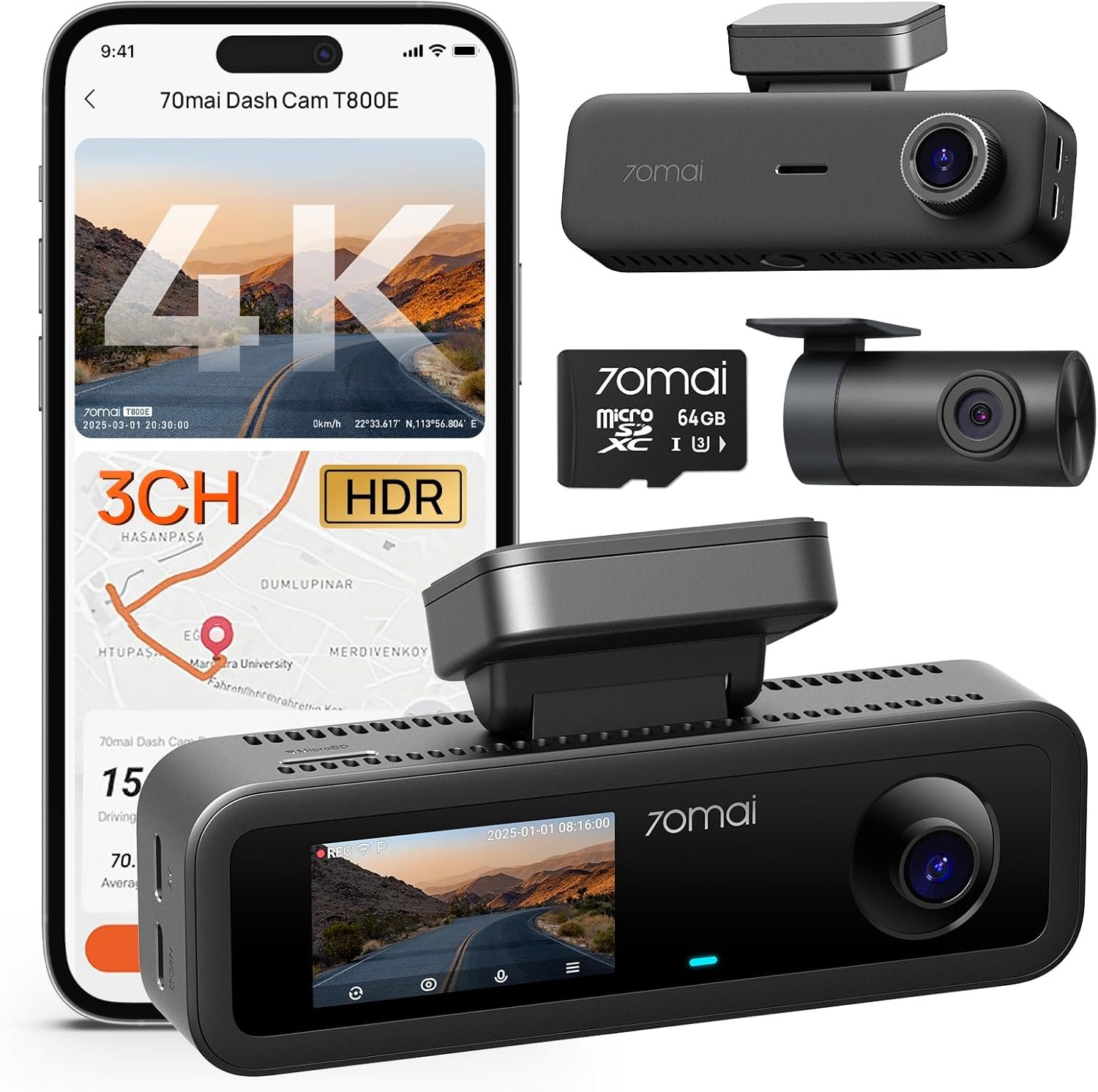 Front view of the 70mai T800E dash cam