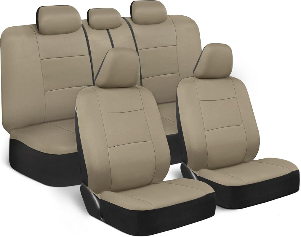 BDK PolyPro Full Set Car Seat Covers, Solid Beige, Easy to Install Front and Rear