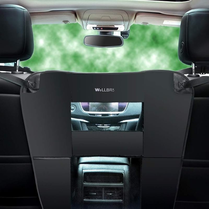 Padded Dog Car Barrier for Back Seat with Mesh Windows, Durable Nylon Net for Pet Safety