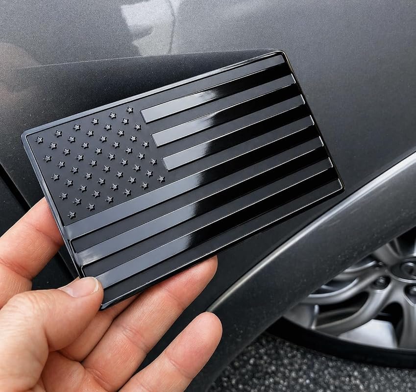 volvo car badges - Black American Flag Emblem for Cars - Stylish 5" x 3" Car Decoration