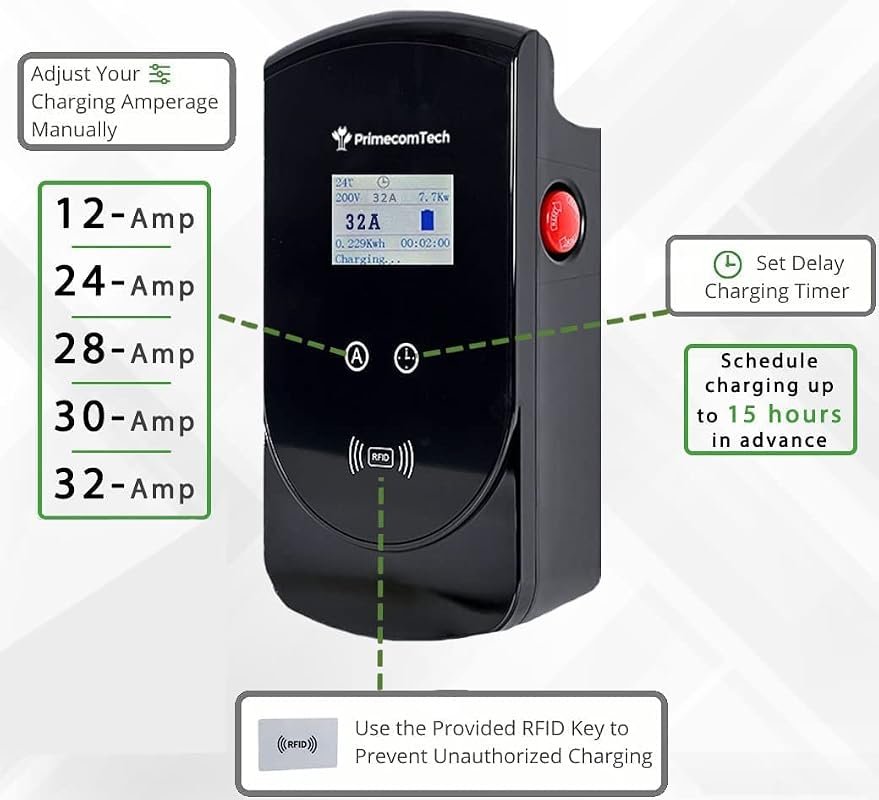 Type 2 EV Wall Charging Station, Level 2 Smart Charger with 7.5 Meter Cable