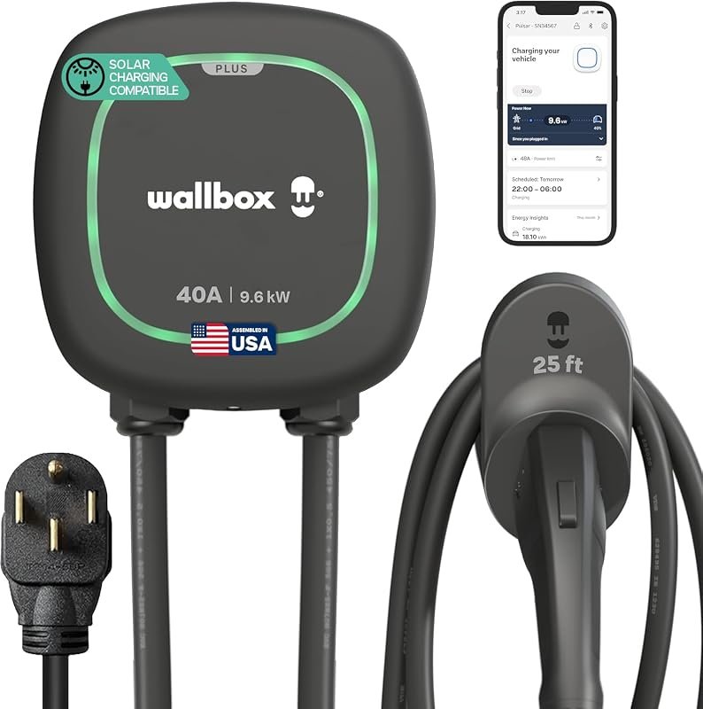 Wallbox Pulsar Plus 40A Level 2 EV Charger with J1772 Compatibility for Fast Charging