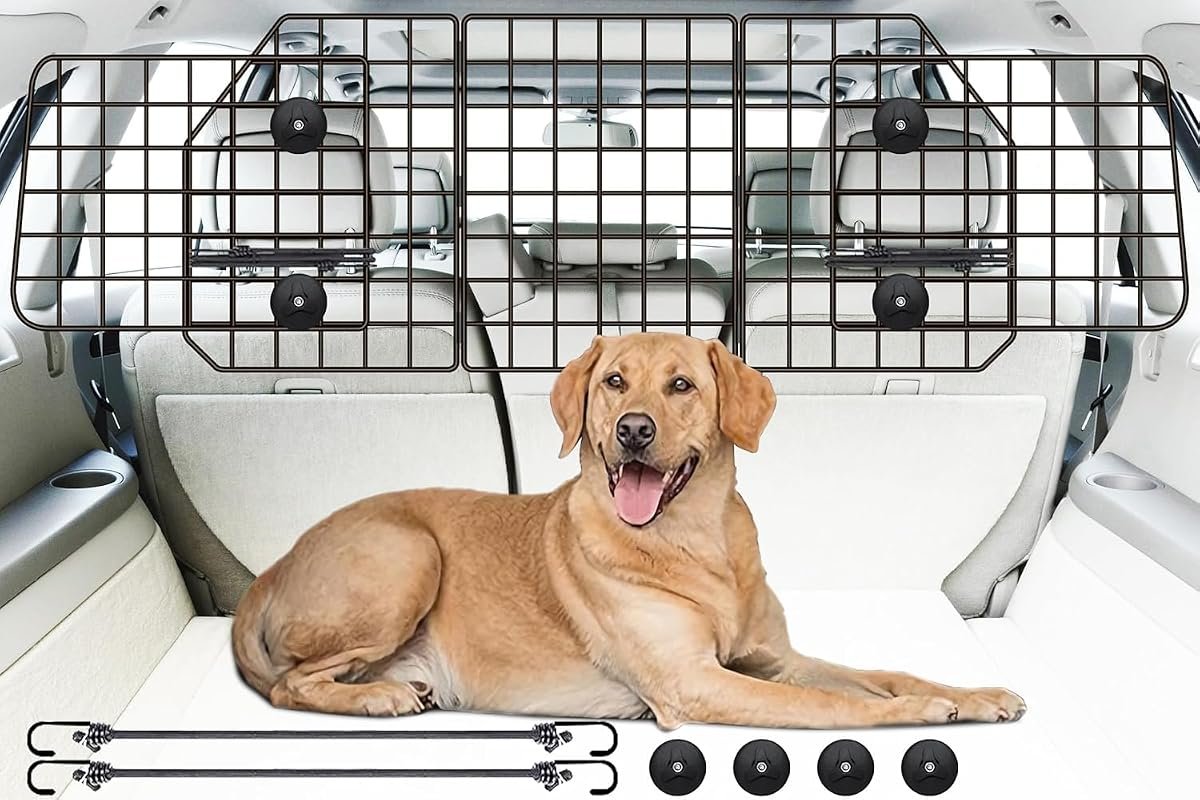 Heavy Duty Dog Car Barrier for SUV, Adjustable Steel Wire Mesh Pet Divider for Safe Travel