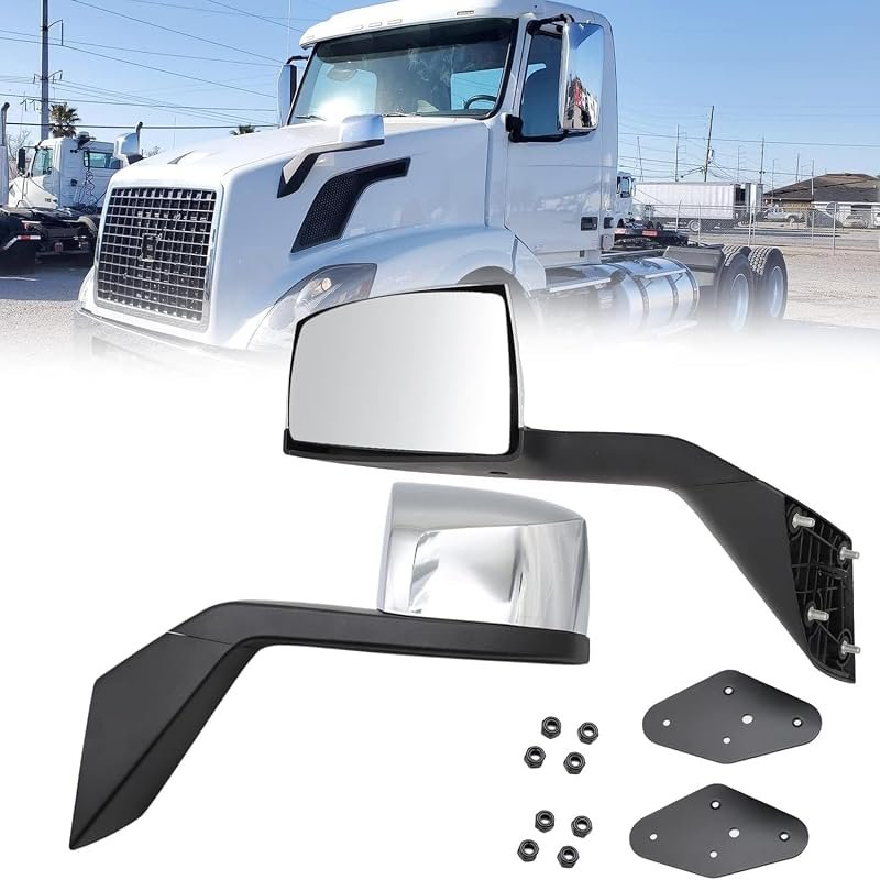 Chrome Hood Mirror Assembly Pair for Volvo VNL VN VNM 2004-2017