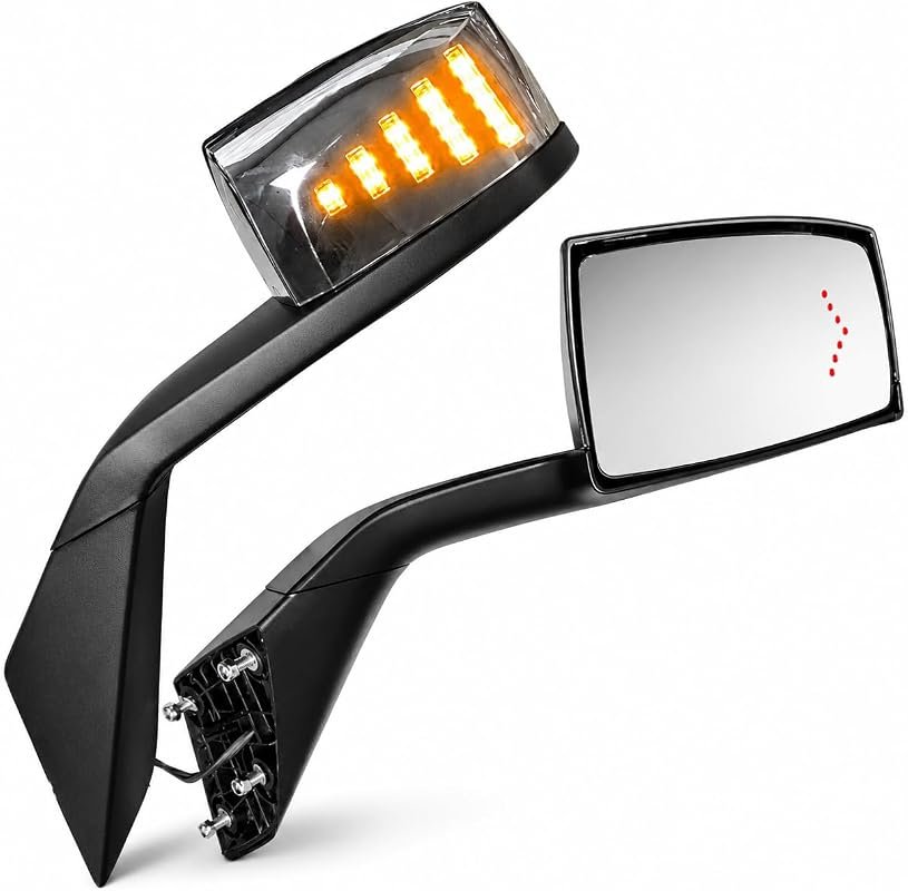 QSC Performance Chrome Hood Mirror Pair with LED Signals for Volvo VNL - Enhanced Safety
