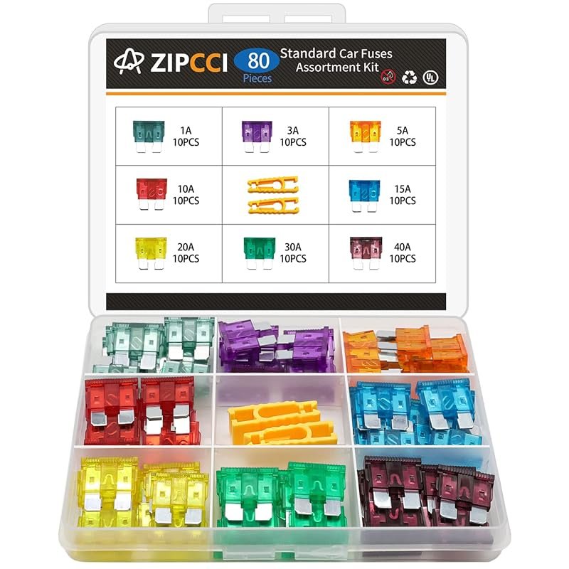 ZIPCCI 80 Pcs Standard Car Fuse Assortment Kit for Automotive Blade Uses in RV and Truck