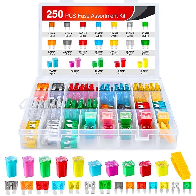 Nilight 250PCS Mini Blade Fuse Assortment Kit with Jcase for Automotive Use