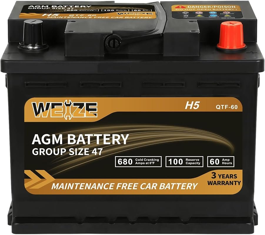 volvo v60 car battery - Weize Platinum AGM Group 47 Automotive Battery, 12V 60Ah, 680CCA for Reliable Performance