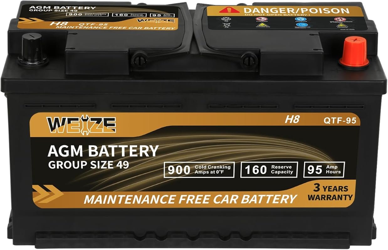 Best Battery for 2012 Volvo XC60 - Weize Platinum AGM Group 49 Automotive Battery 12V 95Ah with 36 Months Warranty