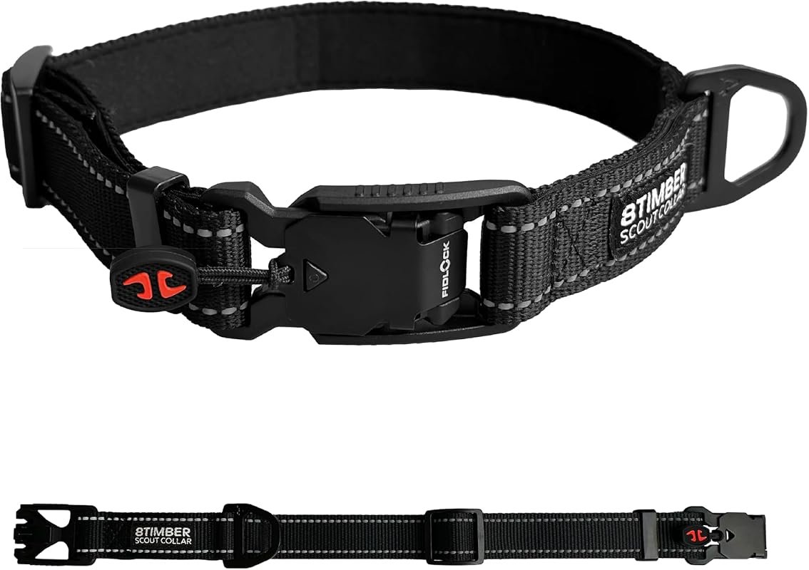 Scout Dog Collar with FIDLOCK V-Buckle for Secure Magnetic Closure, Size Large, Adjustable Comfort