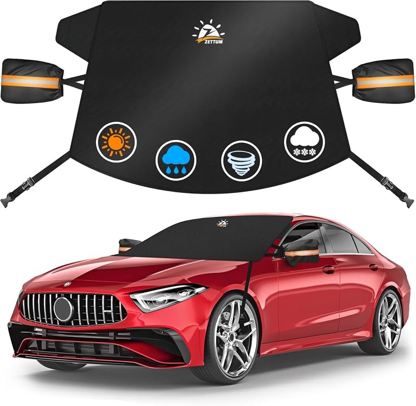Volvo Winter Car Accessories - Heavy Duty Car Windshield Cover for Ice and Snow - 600D with Side Mirror Covers, Fits Most Vehicles