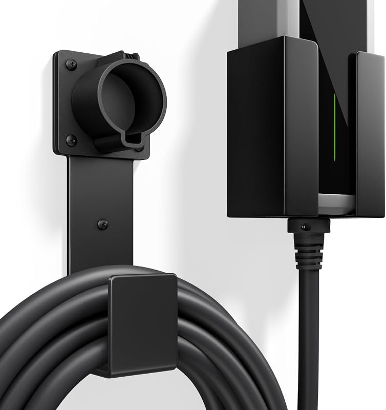 J1772 EV Charger Holder Wall Mount with Storage Box for Electric Vehicle Charging