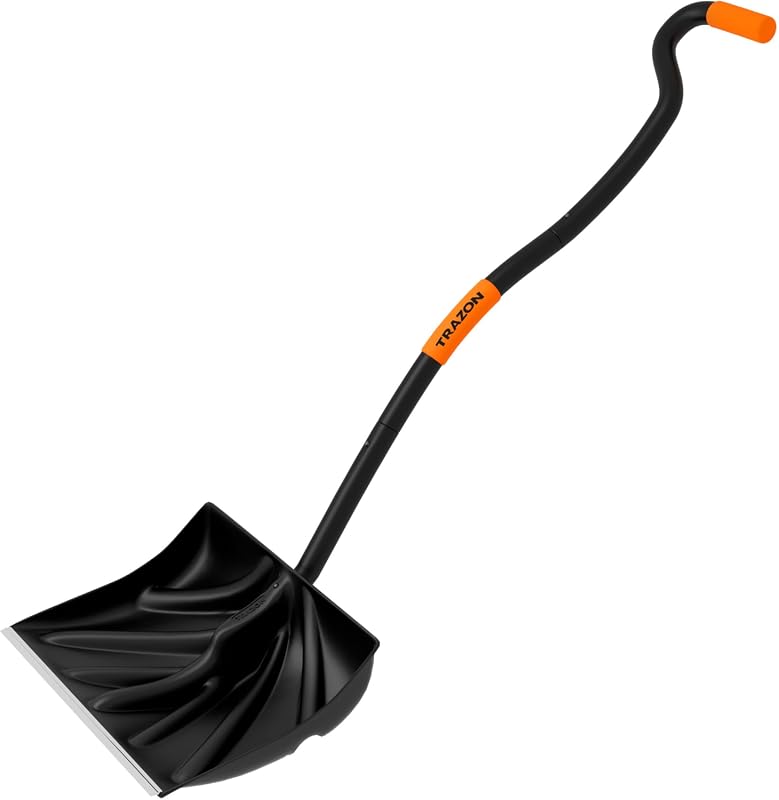 Heavy Duty Snow Shovel with 18-Inch Blade and Ergonomic Handle, Reducing Back Pain for Driveway Use