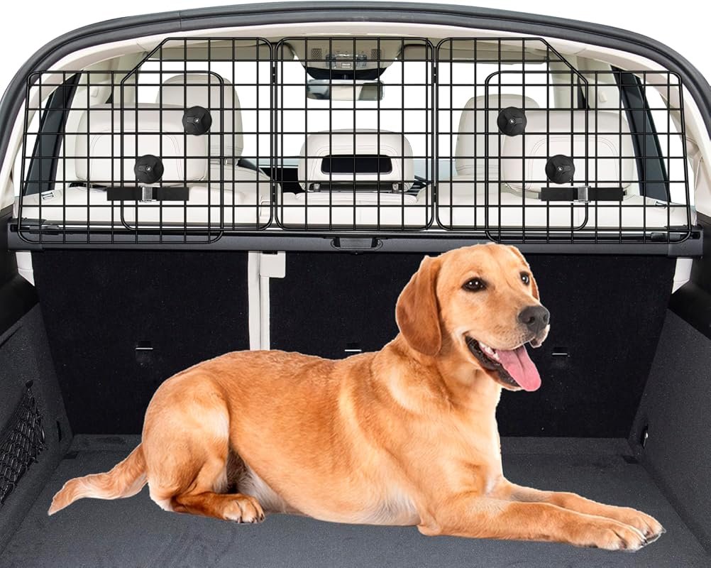 Adjustable Dog Car Barrier for SUVs and Trucks, Heavy-Duty Wire Mesh Pet Divider for Safety