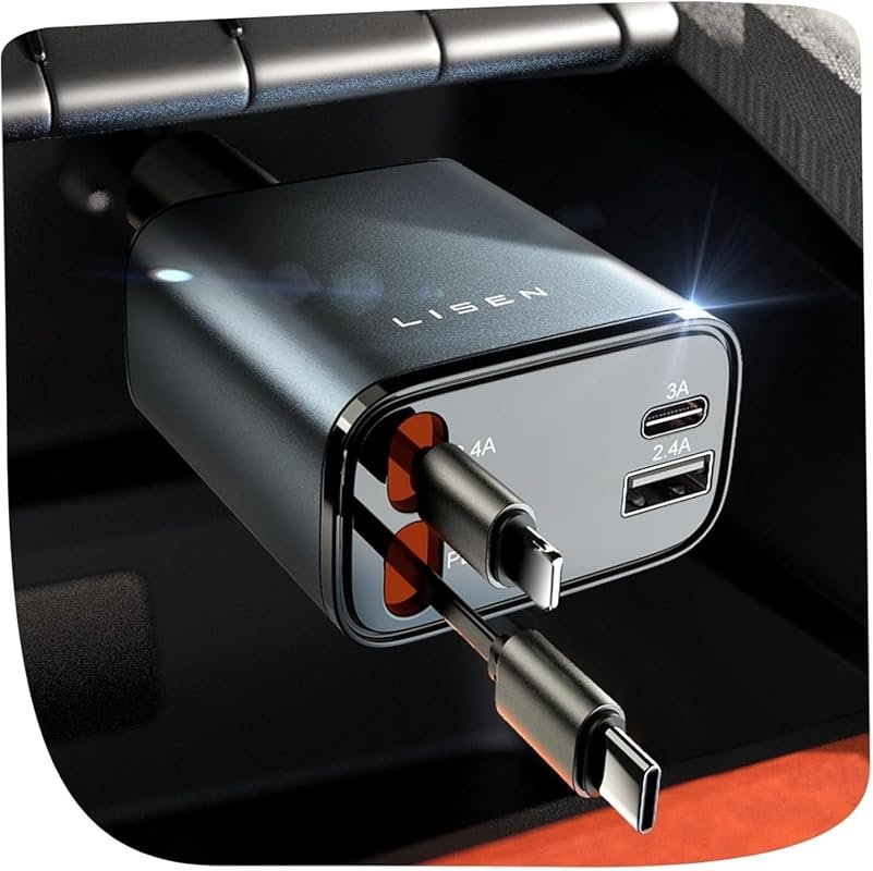 volvo car charger - LISEN 84W Retractable Car Charger - 4-in-1 USB C Fast Charging Solution for Vehicles