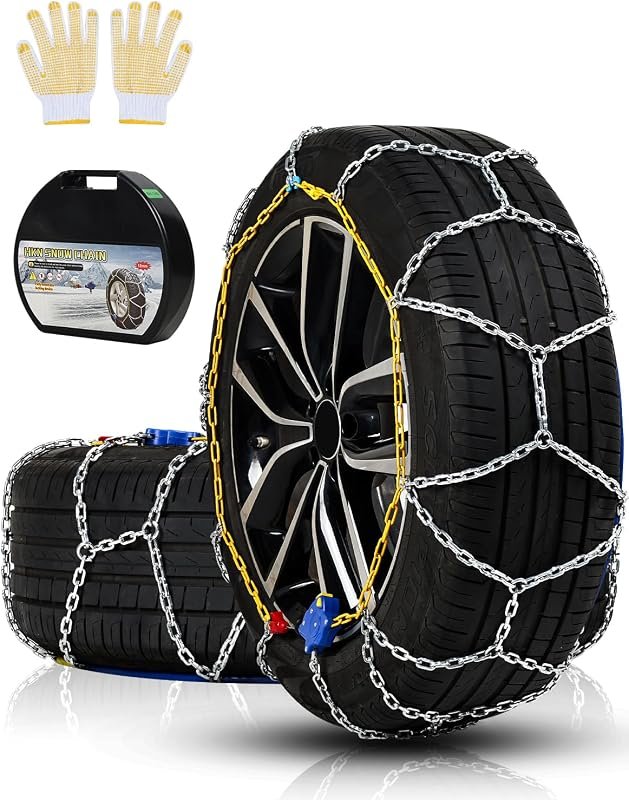 Auto Tightening Snow Chains for Cars and SUVs - Quick Fit, Reusable Emergency Traction, Set of 2