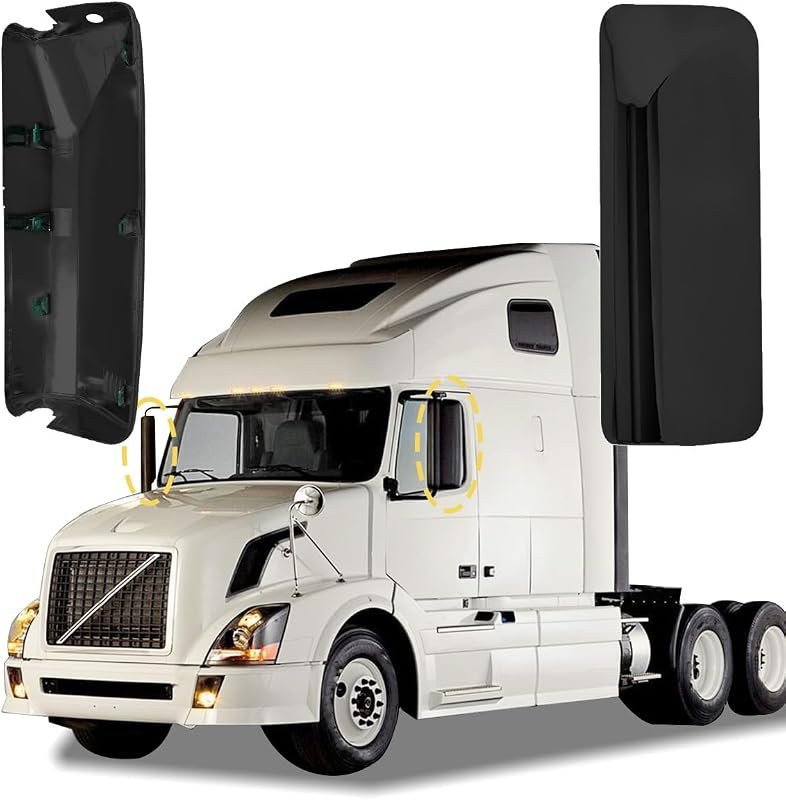 Black Housing Truck Mirror Cover Set for Both Sides, Left Driver & Right Passenger, Volvo VNL 1997-2017