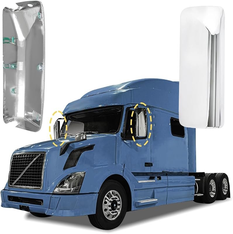 Chrome Housing Truck Mirror Cover for Right Passenger Side, Compatible with Volvo VNL 1997-2017