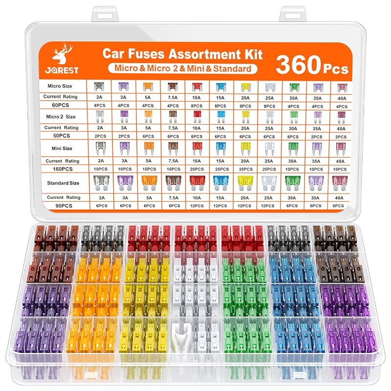JOREST 360Pcs Car Fuse Assortment Kit with Mini, Standard, and Micro2 Fuses for RV and Truck