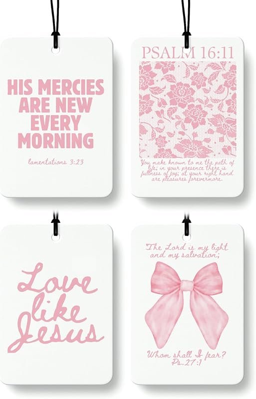 Cute Pink Christian Car Air Freshener Set with Floral Bow Design for Cars