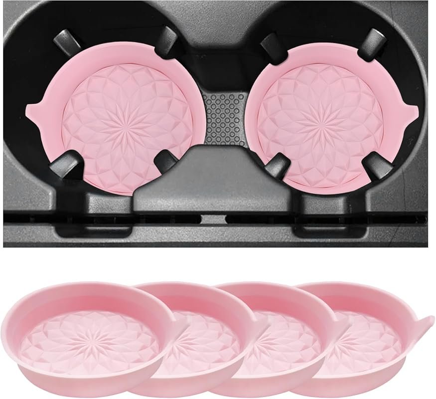 4 PCS Anti-Slip Car Cup Holder Coasters - Shockproof Silicone Drink Mats for Most Vehicles in Pink