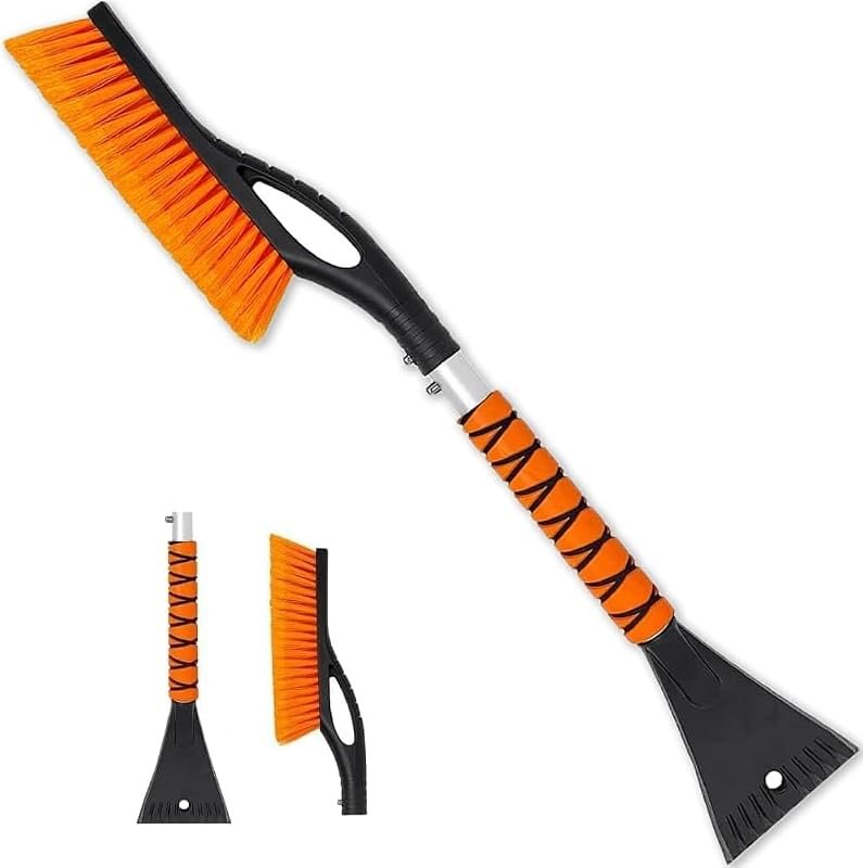 27-Inch Detachable Snow Brush and Ice Scraper with Ergonomic Grip for Windshield Cleaning