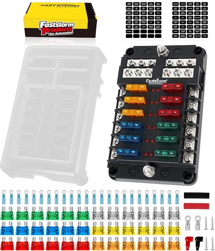12 Way Fuse Block with LED Indicator, Water Resistant Fuse Panel for 12V/24V Automotive and Marine Use
