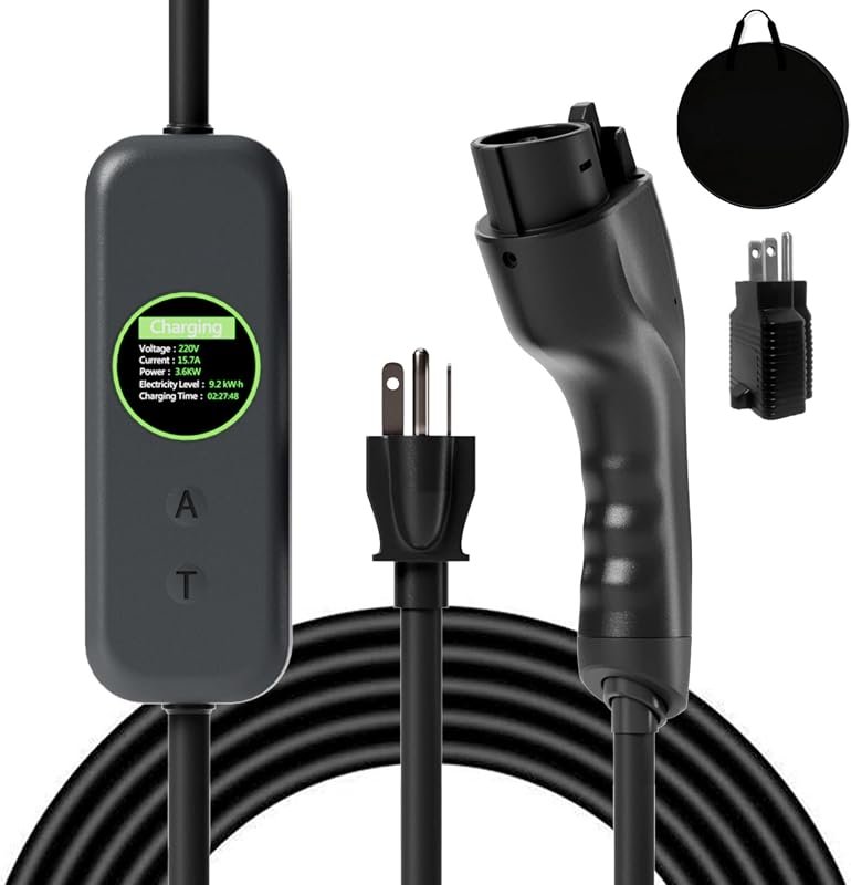Portable 1+2 EV Charger 16A for J1772 Electric Cars, 110V-240V Compatibility