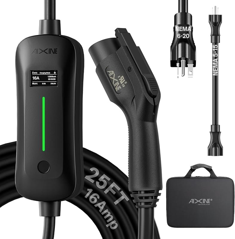 Dual Level 1&2 EV Charger, 12/16 Amp with 25ft Cord for J1772 Electric Vehicles