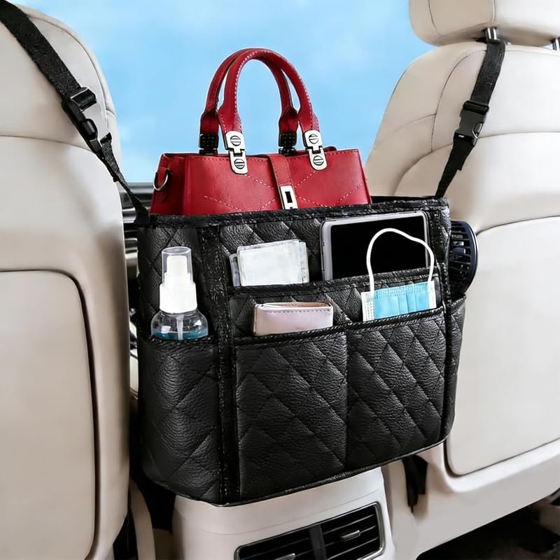 Leather Car Purse Holder and Storage Organizer for Front Seat