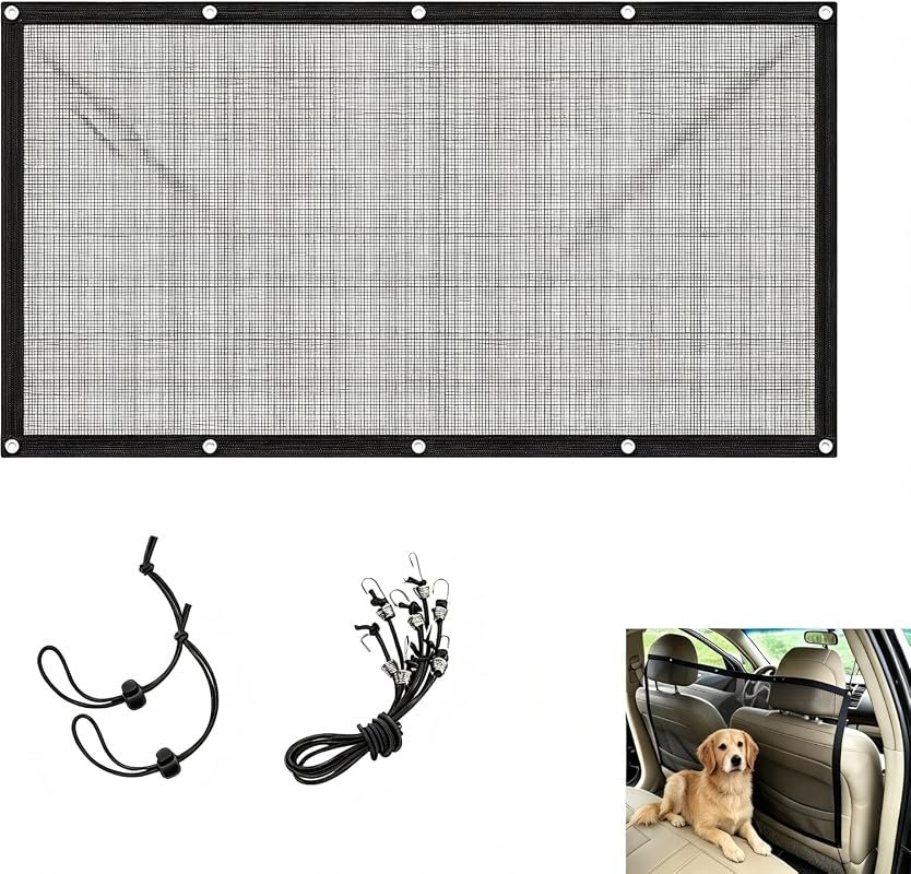 45.3" x 24.4" Dog Car Barrier with Adjusting Rope, Multifunctional Backseat Isolation Net