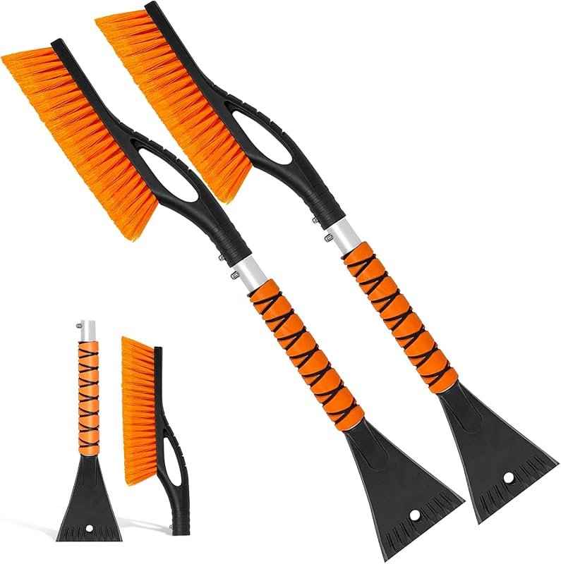 2 Pack 27 Inch Detachable Snow Brush and Ice Scraper with Ergonomic Grip for Cars